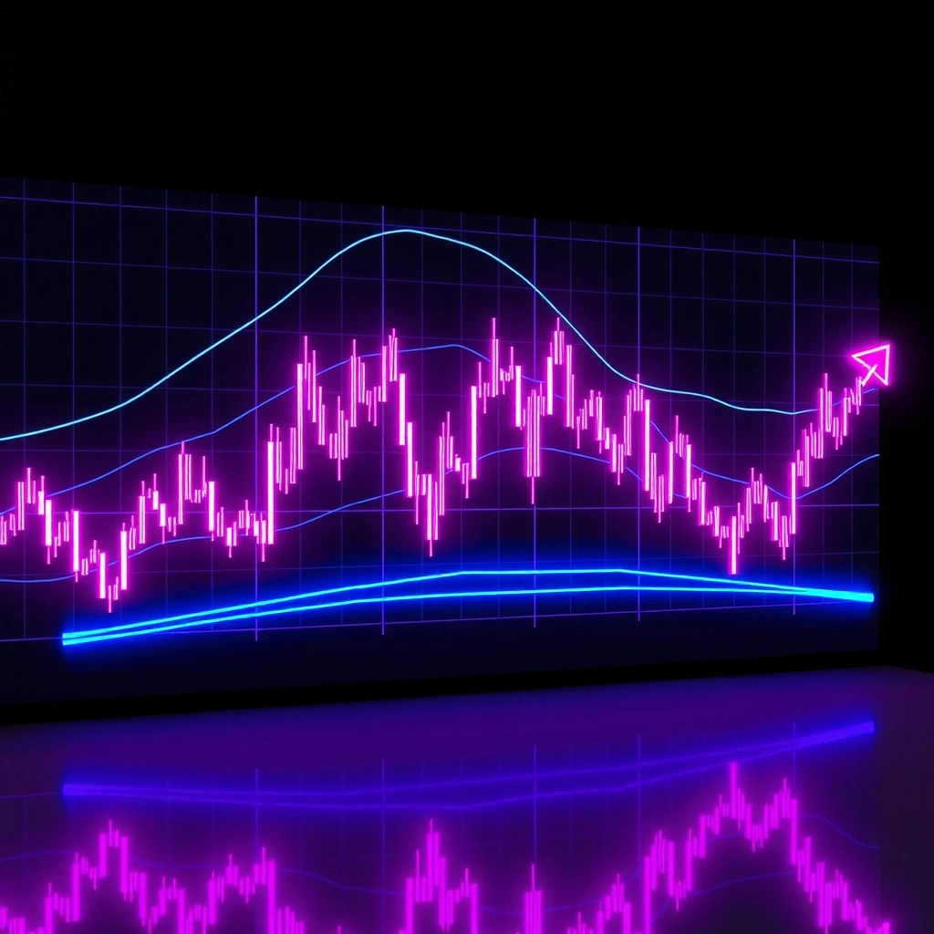 Neon trading background with chart elements